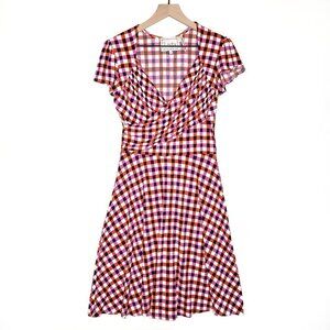 Leota Check Wrap Front Dress Pink Orange Blue‎